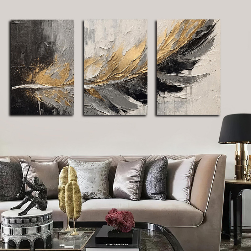 تابلو شاسی دنیای قابطرح نقاشی مدرن رنگ روغن پر مدل SH-1605 مجموعه 3 عددی | دنیای قاب