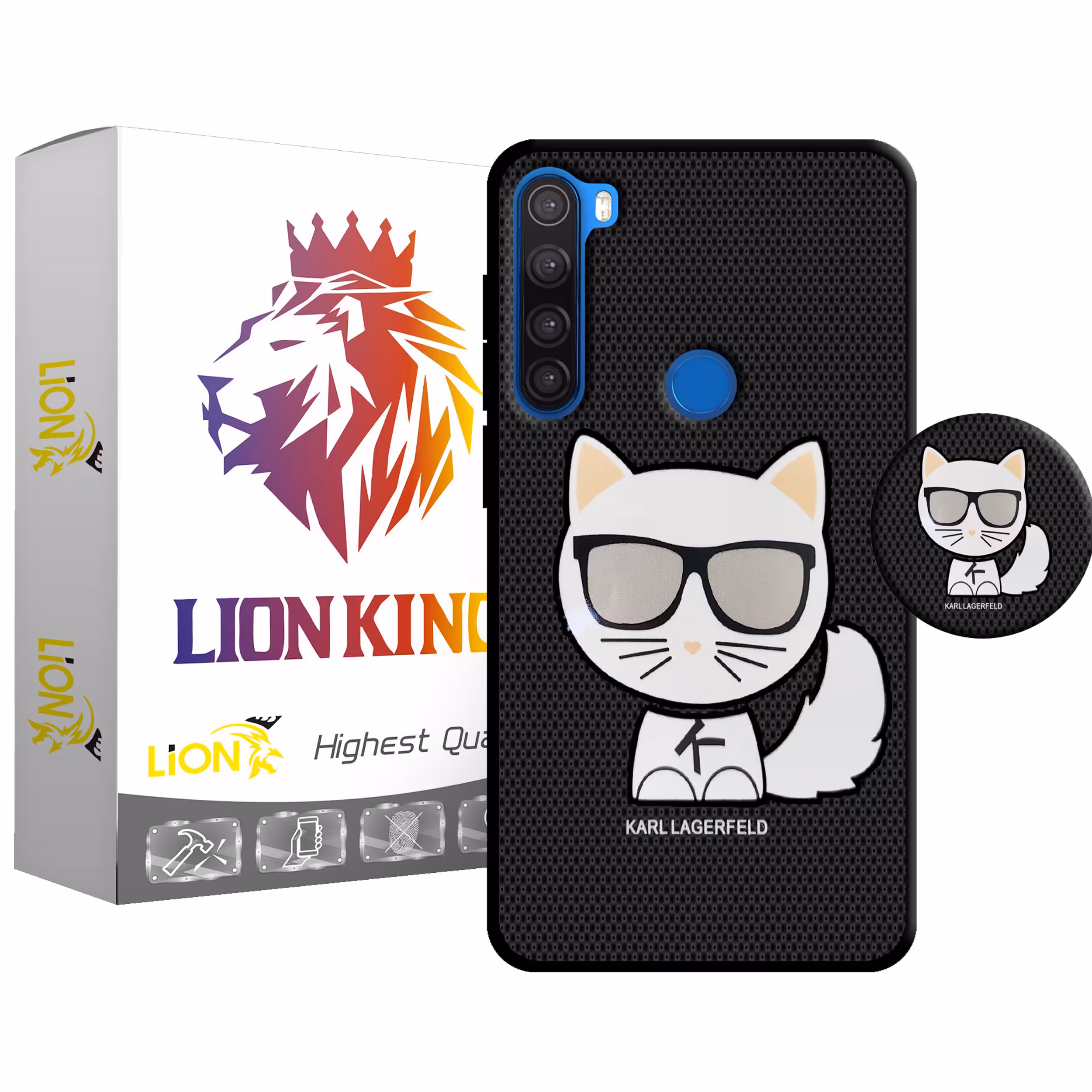 کاور لاین کینگ مدل گربه j2 مناسب برای گوشی موبایل شیائومی Redmi Note 8 به همراه پایه نگهدارنده