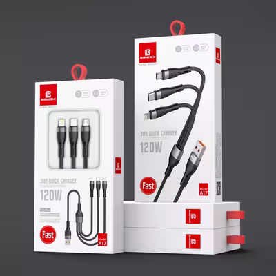 کابل تبدیل USB به MicroUSB/USB-C/لایتنینگ بیبوشی مدل A17 طول 1.2 متر