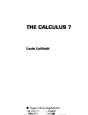 خرید و دانلود نسخه کامل کتاب The Calculus 7 7th edition BY Leithold - Pdf