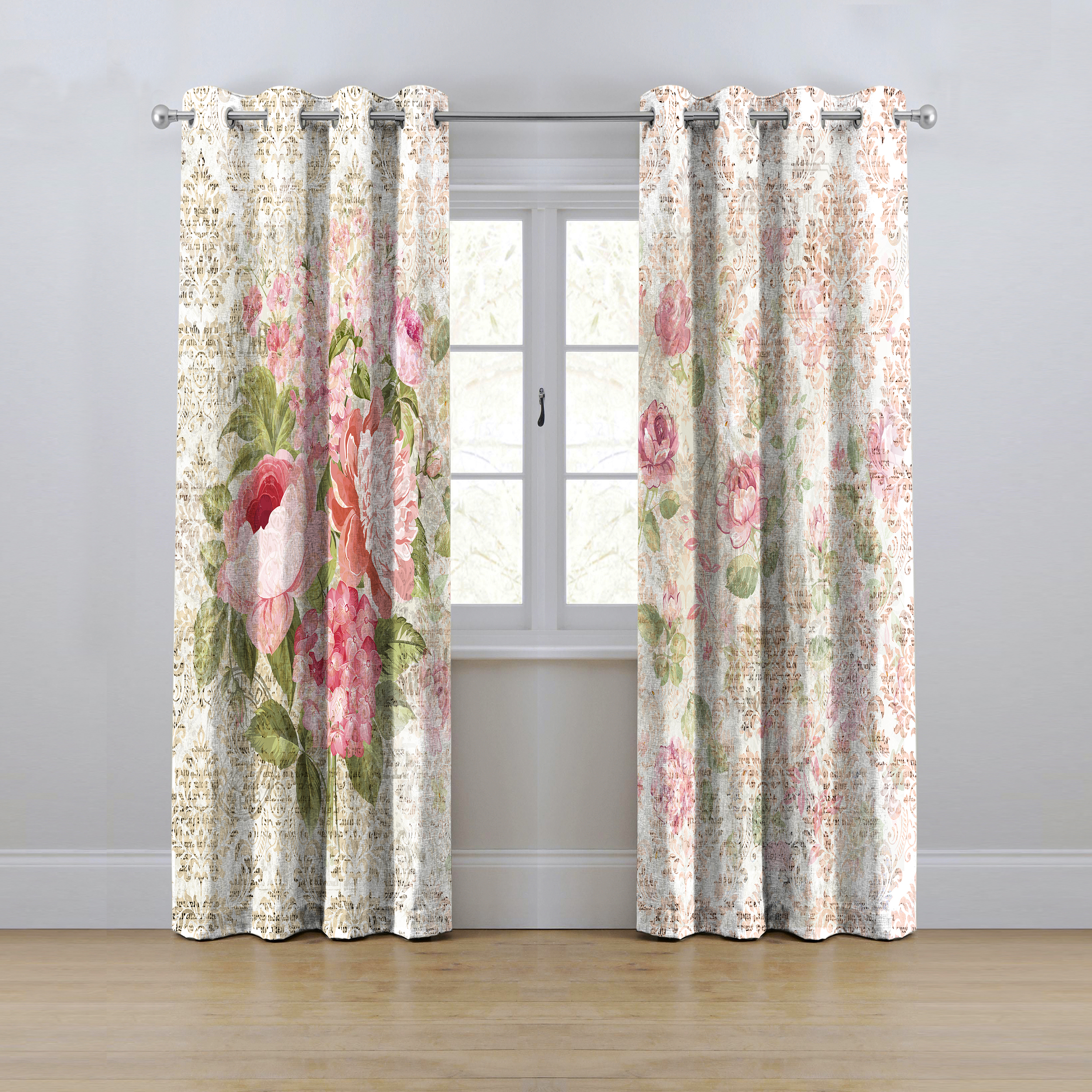 پرده مدل پانچی طرح گل سایز 280x145 سانتی متر