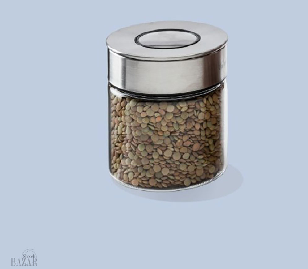 بانکه شیشه ای درب استیل 10 سانت یونیک کد 1706