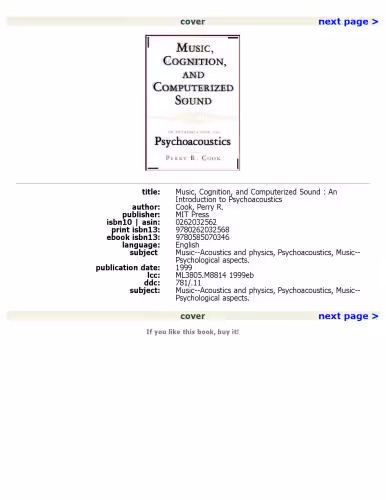 خرید و دانلود نسخه کامل کتاب Music, Cognition, and Computerized Sound: An Introduction to Psychoacoustics