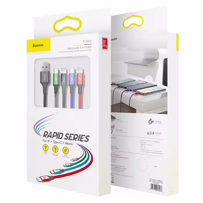 کابل تبدیل USB به لایتنینگ/ microUSB/ USB-C باسئوس مدل CA1T4-C01 طول 1.2 متر