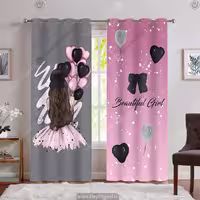 پرده پانچی اتاق دخترانه طوسی صورتی PK-7008
