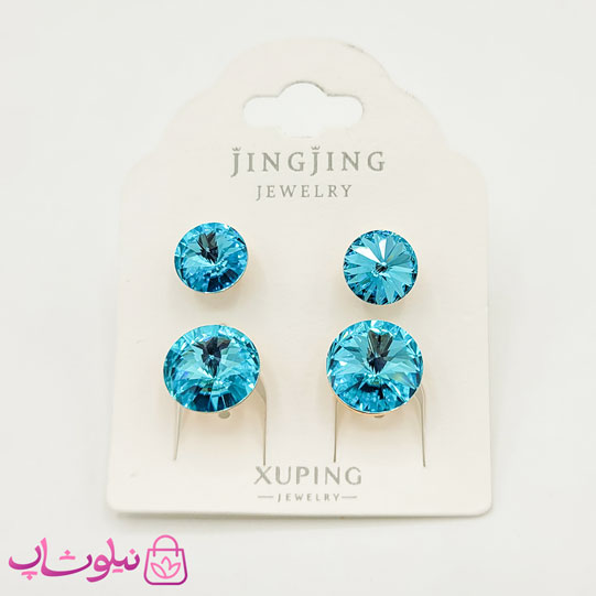 گوشواره دخترانه ژوپینگ با کریستال آبی کد 2691