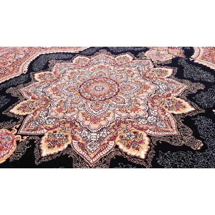 فرش ماشینی زمرد مشهد مدل 2BLO38 زمینه آبی