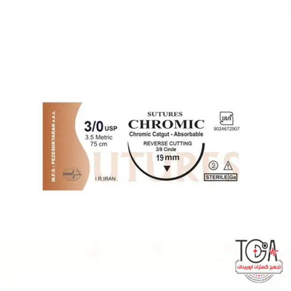 نخ بخیه کرومیک 3/0 کات 19 سوچرز