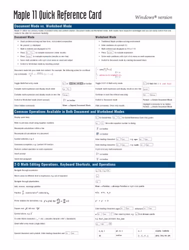 خرید و دانلود نسخه کامل کتاب Maple 11 Quick Reference Card