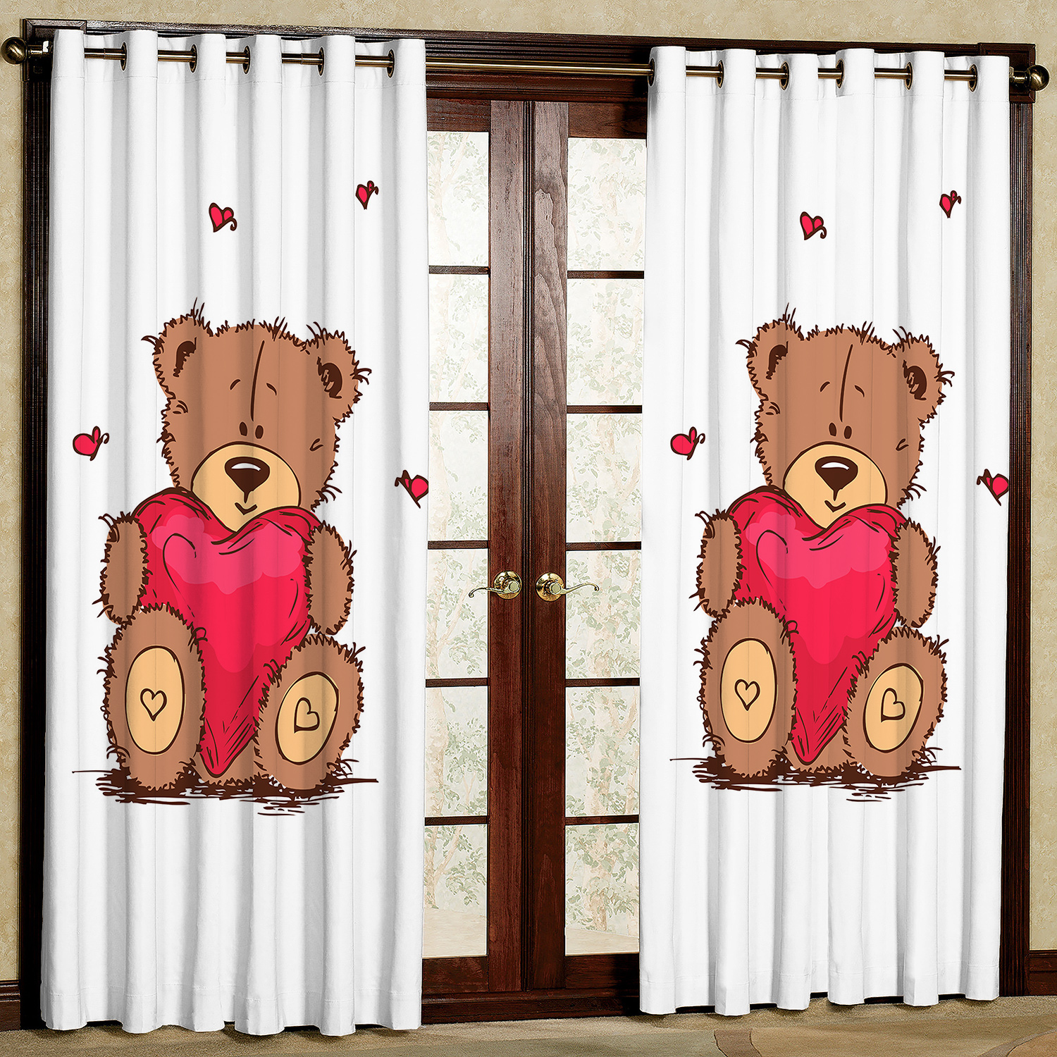  پرده  مدل خرس و قلب هازان پانچی کد 4457a سایز 140x200 سانتی متر