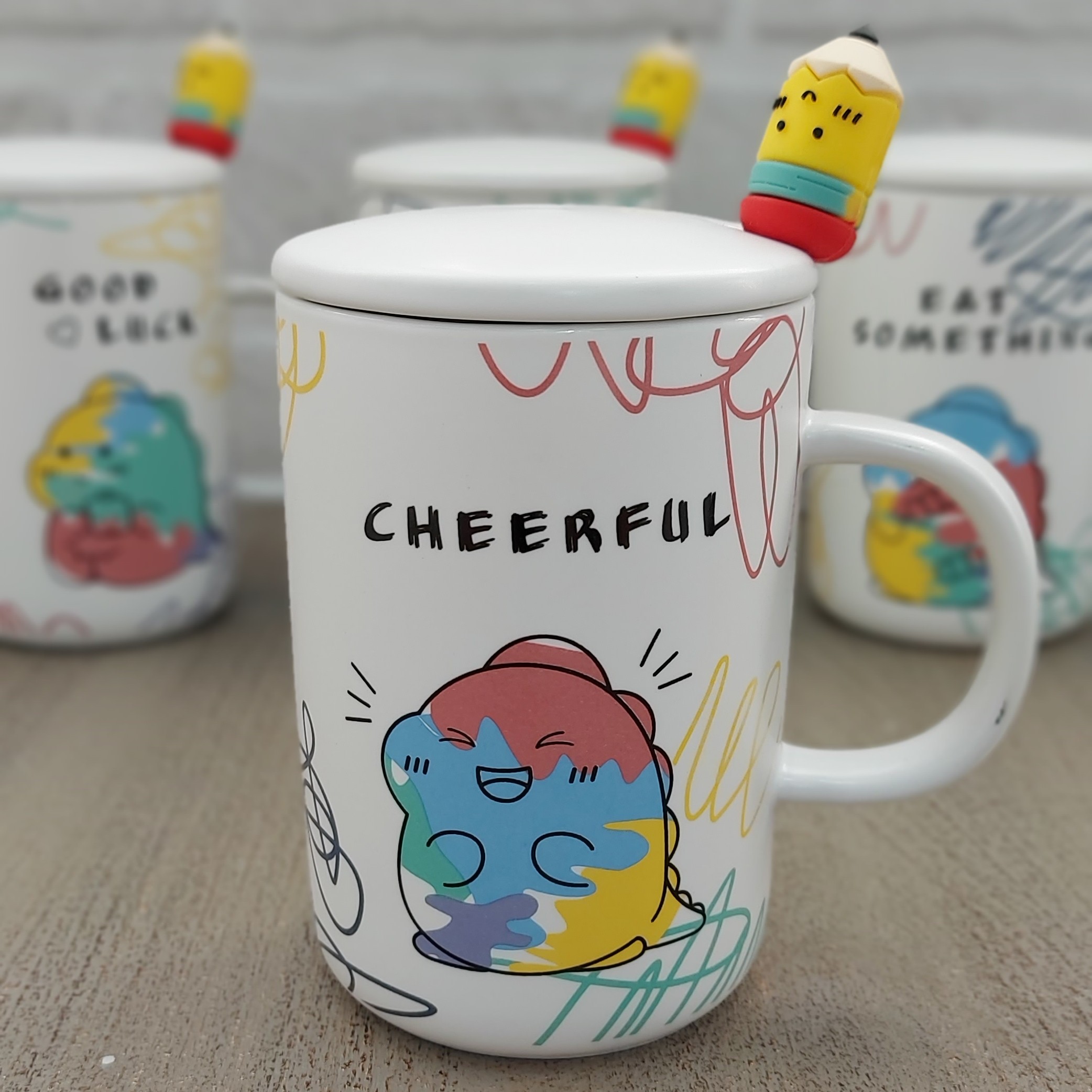 ماگ دایناسوری آبرنگی با قاشق استیل عروسکی