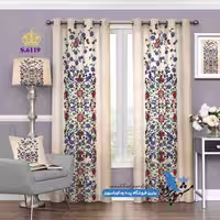 پرده پانچ گلدار طرح گل و بلبل کد s-6119