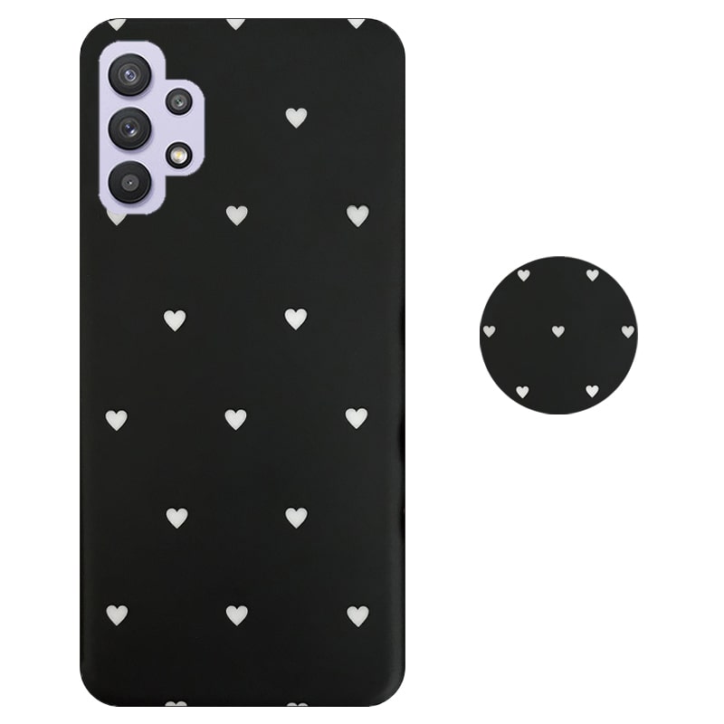 قاب گوشی Samsung Galaxy A32 4G مدل آی ام دی لاولی طرح قلب مشکی به همراه پاپ سوکت