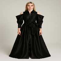 پیراهن مشکی زنانه سیاه لباس Taffa Maxi Zipper Open Front Mert Erkan