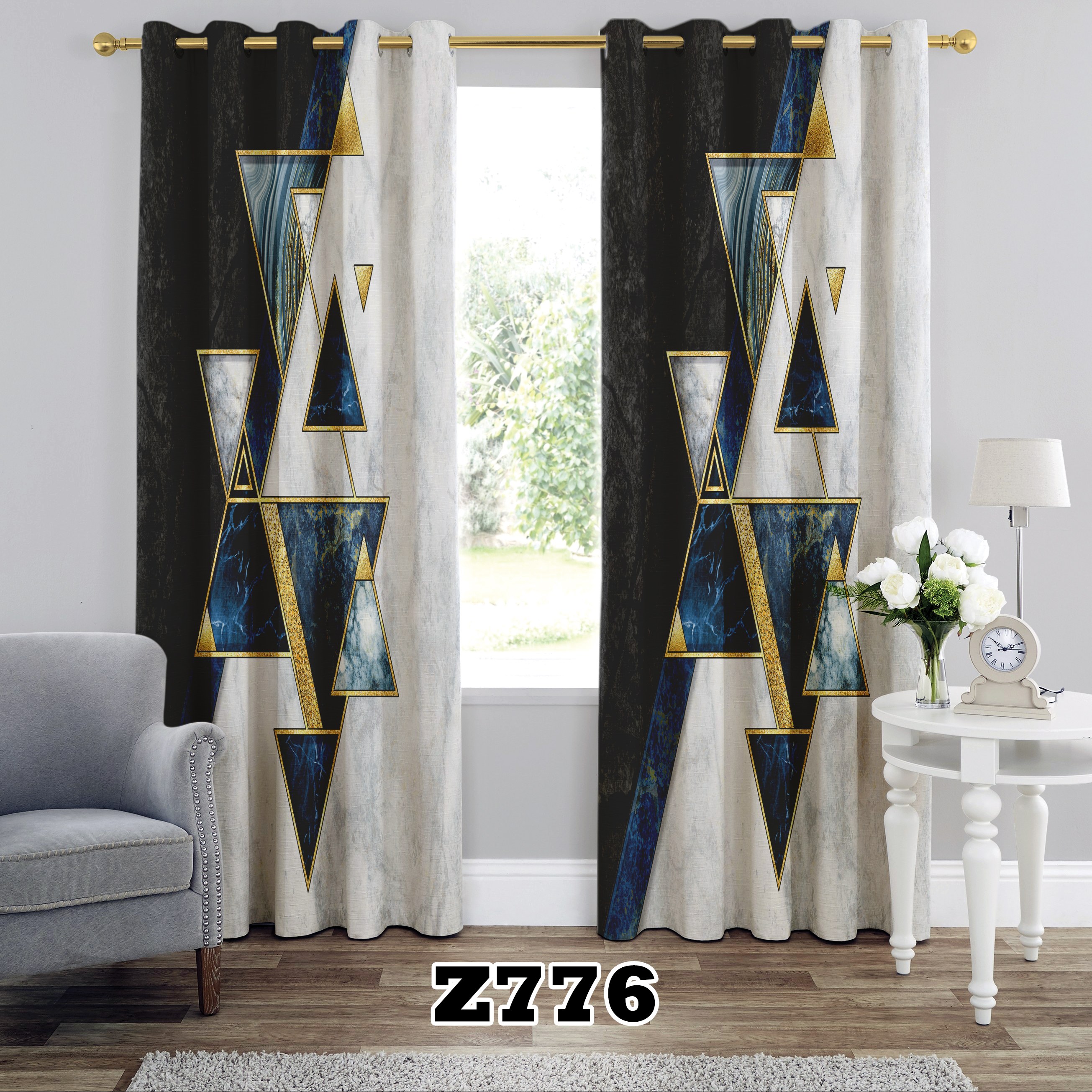 پرده چاپی طرح هندسی کد Z776 تک قواره راتفاع 300 عرض 140 سانت