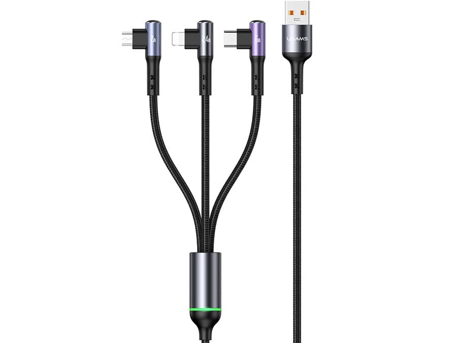 کابل شارژ سریع و انتقال داده چند سر یوسامز 1.2 متری USAMS US-SJ561 U80 66W Elbow Digital Data Cable