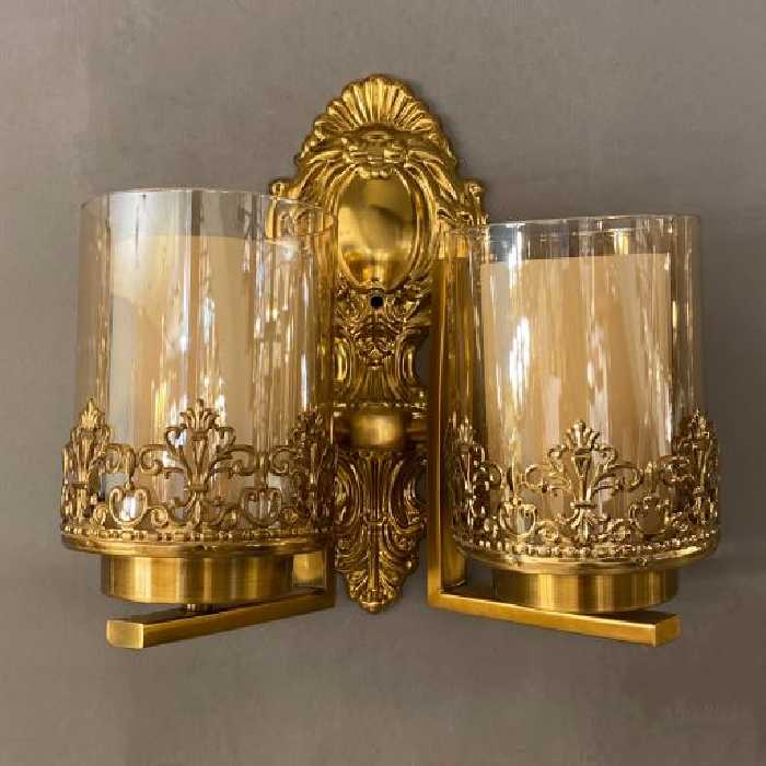 چراغ دیواری لوکس دو شاخه طلایی | ترنم گالری شیراز