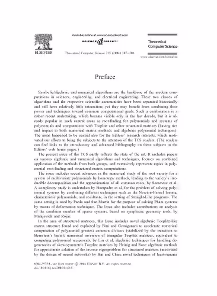 خرید و دانلود نسخه کامل کتاب Theoretical Computer Science, Volume 315, Issues 2-3, Pages 307-672 (6 May 2004), Algebraic and Numerical Algorithms