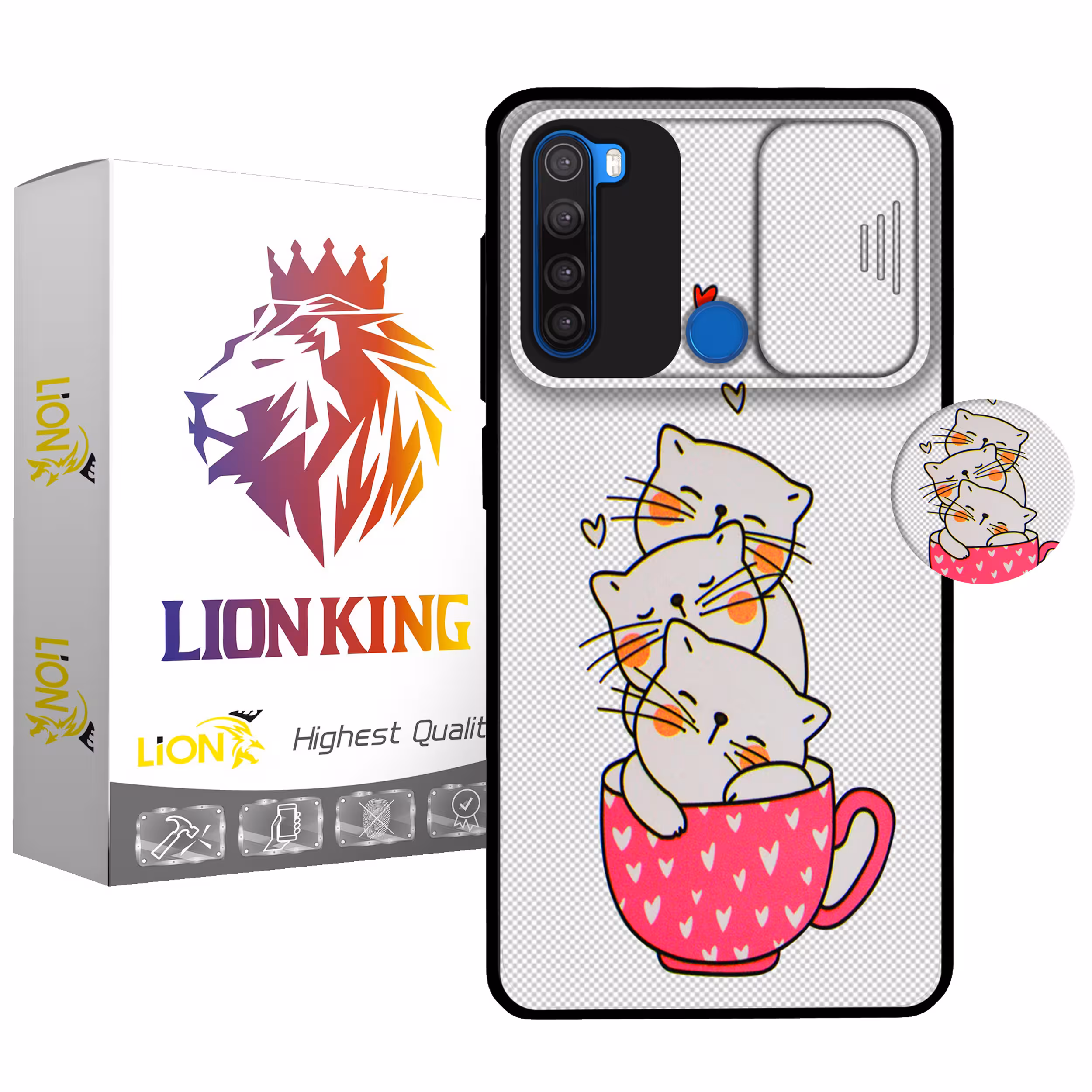کاور لاین کینگ مدل catlivani2 مناسب برای گوشی موبایل شیایومی Redmi Note 8 به همراه پایه نگهدارنده