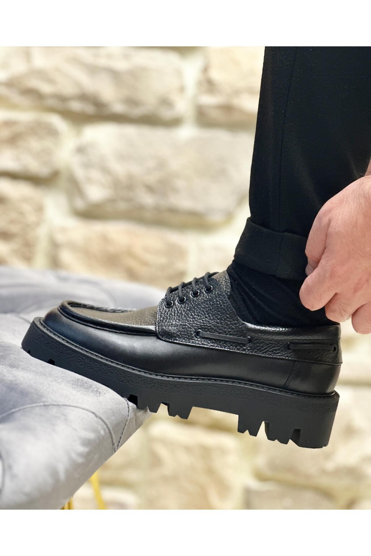 کفش های کژوال مشکی مردانه 3245 سیاه و سفید چرمی ByItallanoshoes