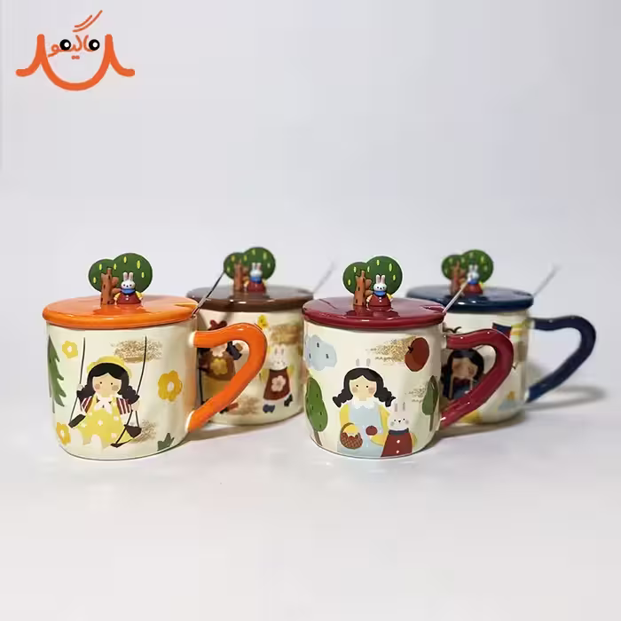 ماگ سرامیکی درب دار طرح دختر و خرگوش