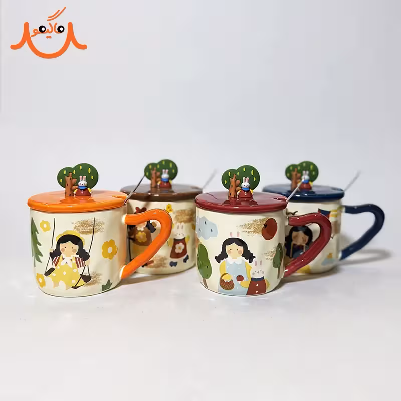 ماگ سرامیکی درب دار طرح دختر و خرگوش