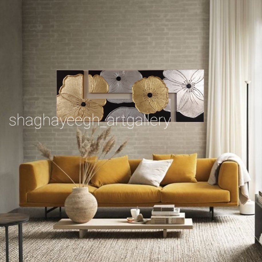 تابلو گل برجسته ورق طلا و نقره