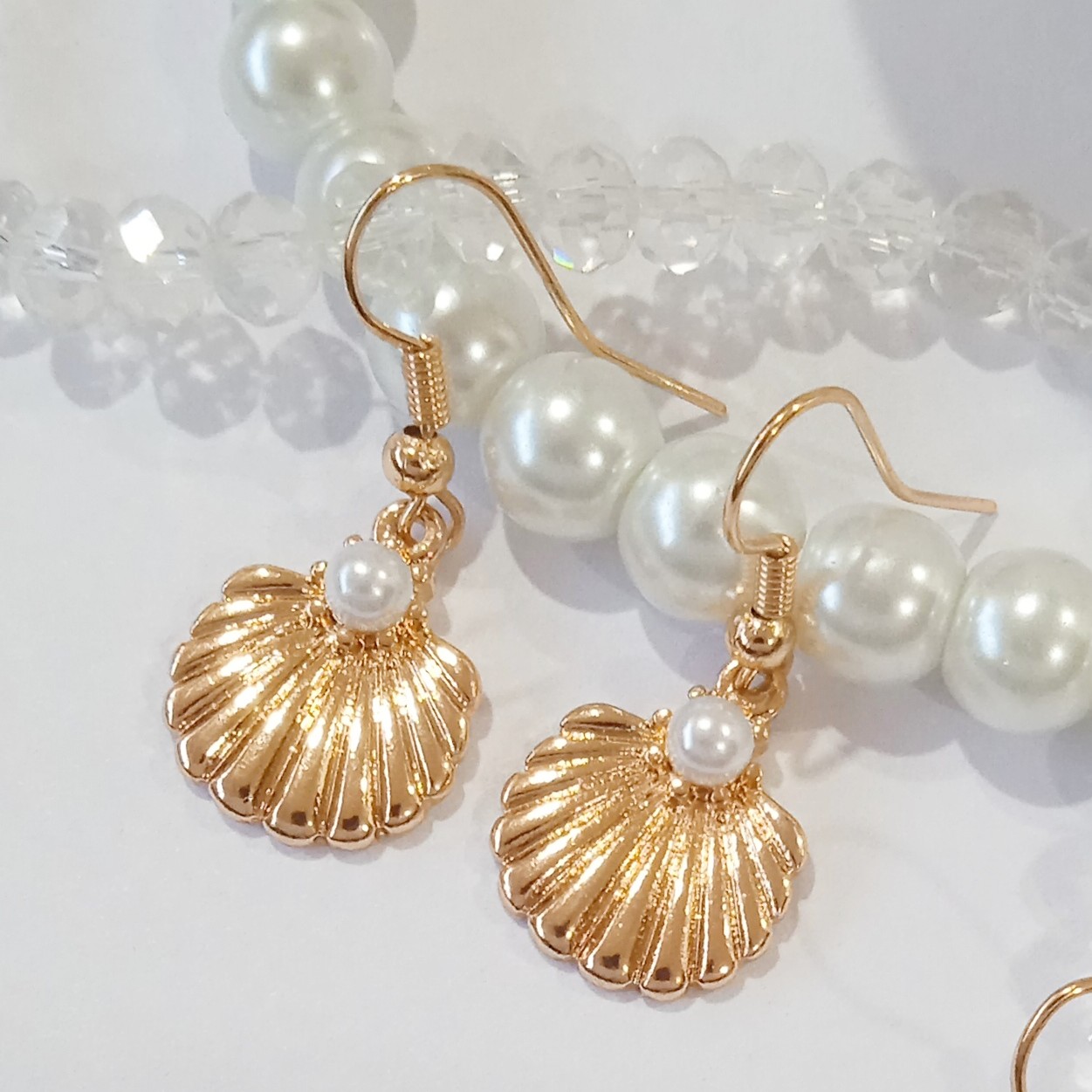 گوشواره صدف  استیل رنگ ثابت با مروارید کیفیت عالی خشگل 