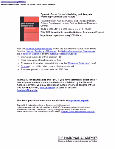 خرید و دانلود نسخه کامل کتاب Dynamic Social Network Modeling and Analysis: Workshop Summary and Papers