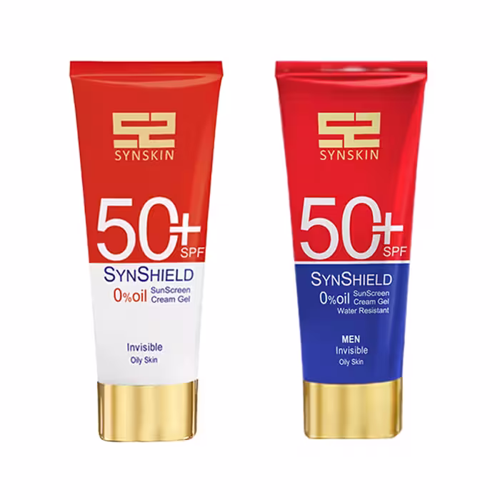 ژل کرم ضد آفتاب بی رنگ ساین اسکین SPF50 مدل ساین شیلد مناسب پوست های چرب حجم 50 میلی لیتر به همراه کرم ژل ضد آفتاب آقایان مدل ساین شیلد