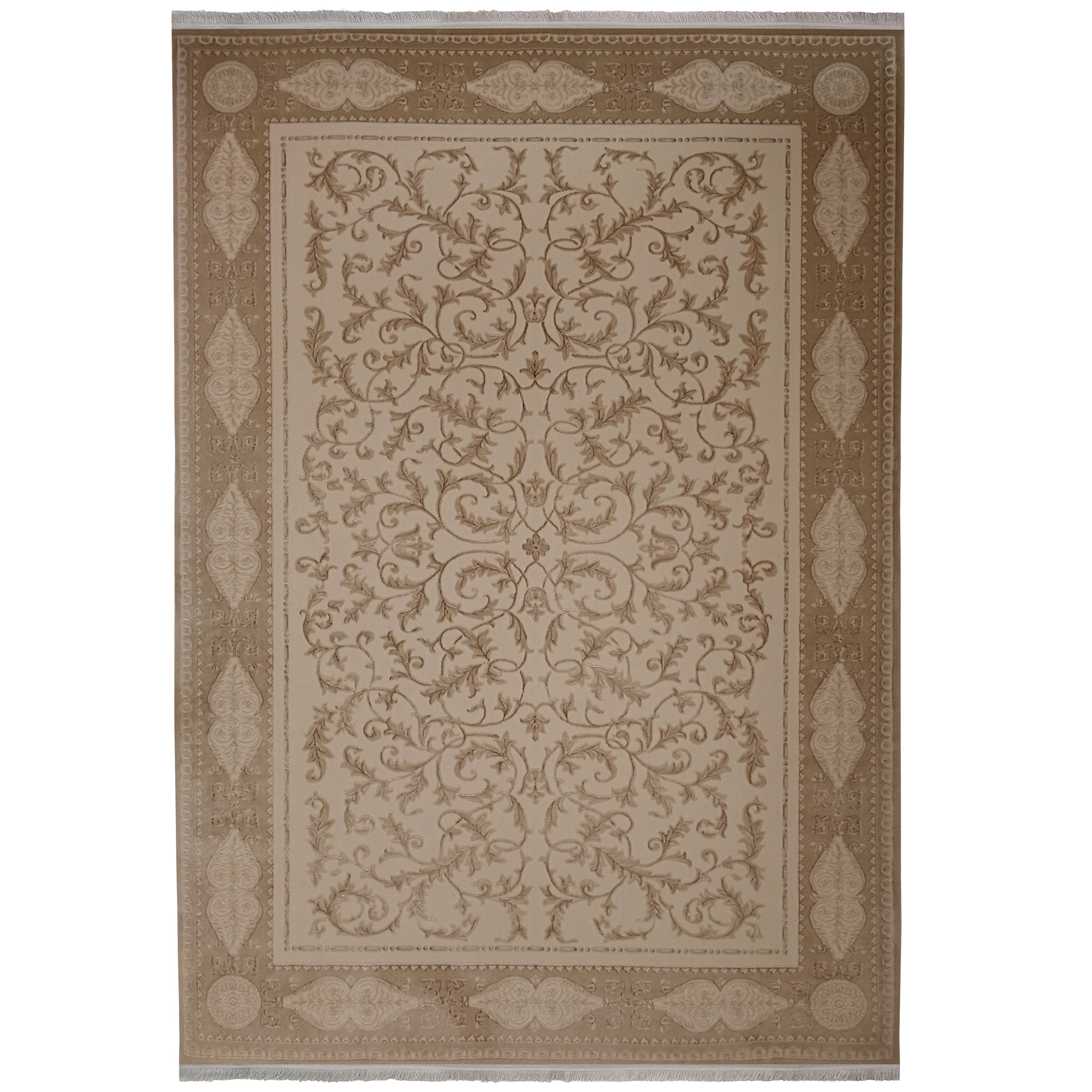 فرش ماشینی زمرد مشهد کد DI05 زمینه کرم