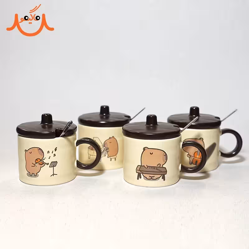 ماگ سرامیکی درب دار فانتزی طرح اسب آبی