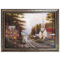 تابلو نقاشی رنگ روغن طرح غروب پائیزی