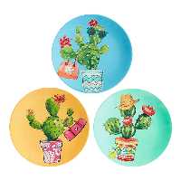 بشقاب دیوارکوب سفالی طرح کاکتوس کد D74-A مجموعه 3 عددی