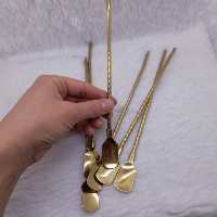 قاشق شربت خوری نی دار طلایی