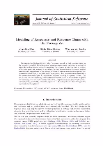 خرید و دانلود نسخه کامل کتاب Modeling of Responses and Response Times with the Package cirt   Code