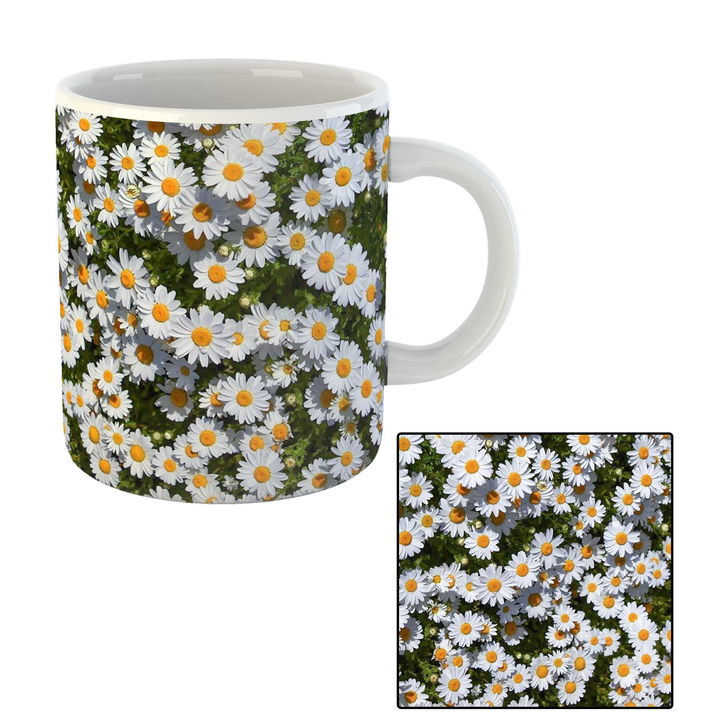 ماگ مدل گل بابونه کد MU-210 به همراه زیر لیوانی 