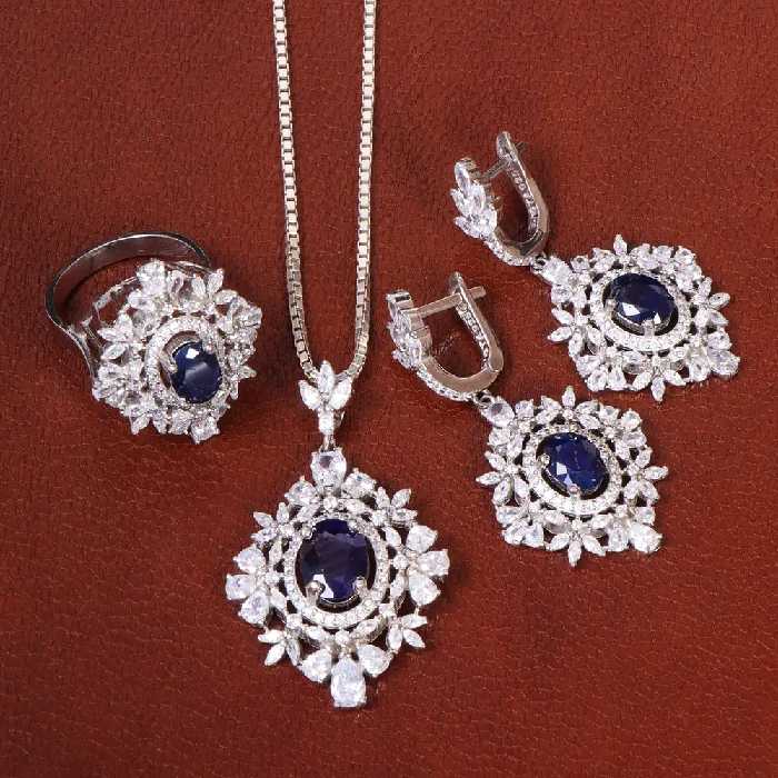 نیم ست یاقوت کبود زنانه کد 27097 - جواهری مشاهیر