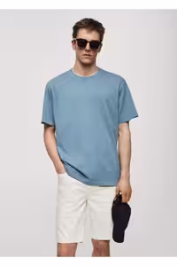تی شرت آبی مردانه 100 ٪ پنبه گاه به T SHIRT منگو MANGO Man