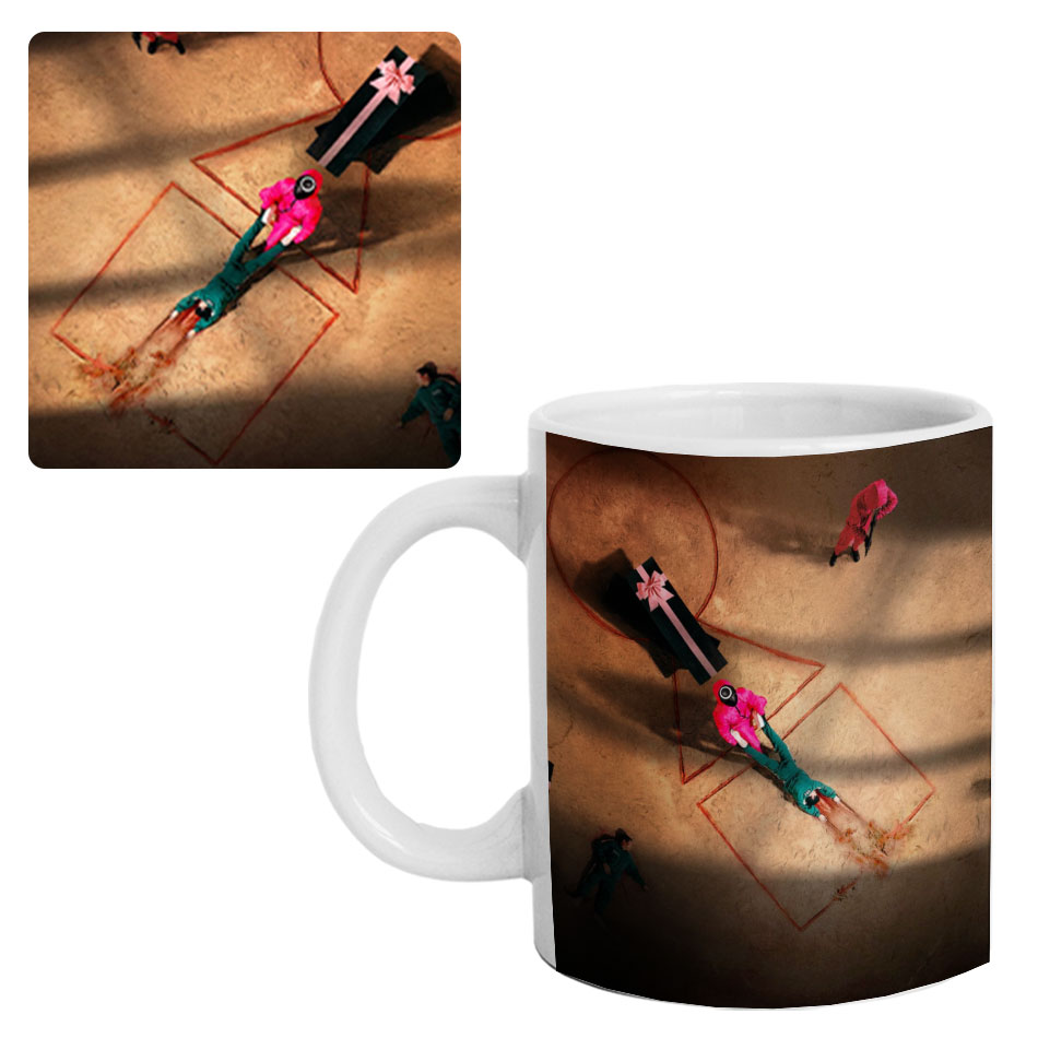 ماگ طرح Squid Game مدل M4015 به همراه زیرلیوانی