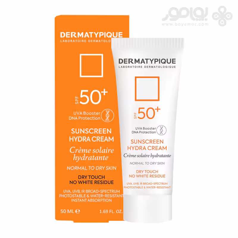 ضد آفتاب بی رنگ درماتیپیک مدل HYDRA CREAM مناسب پوست نرمال و خشک