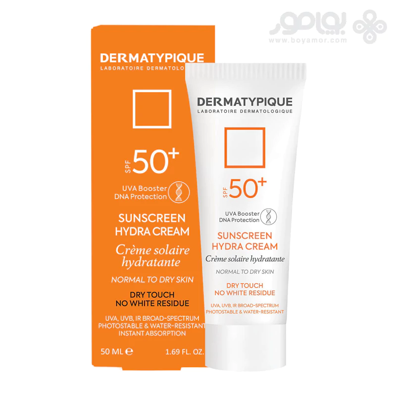 ضد آفتاب بی رنگ درماتیپیک مدل HYDRA CREAM مناسب پوست نرمال و خشک