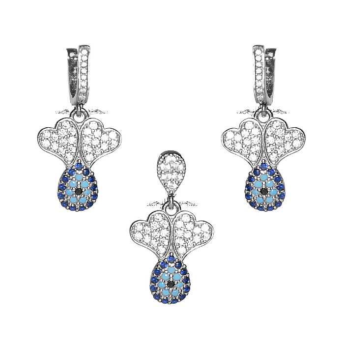 نیم ست نقره با روکش طلای سفید طرح چشم نظر کد NSNR07 نقره جات لطفی 