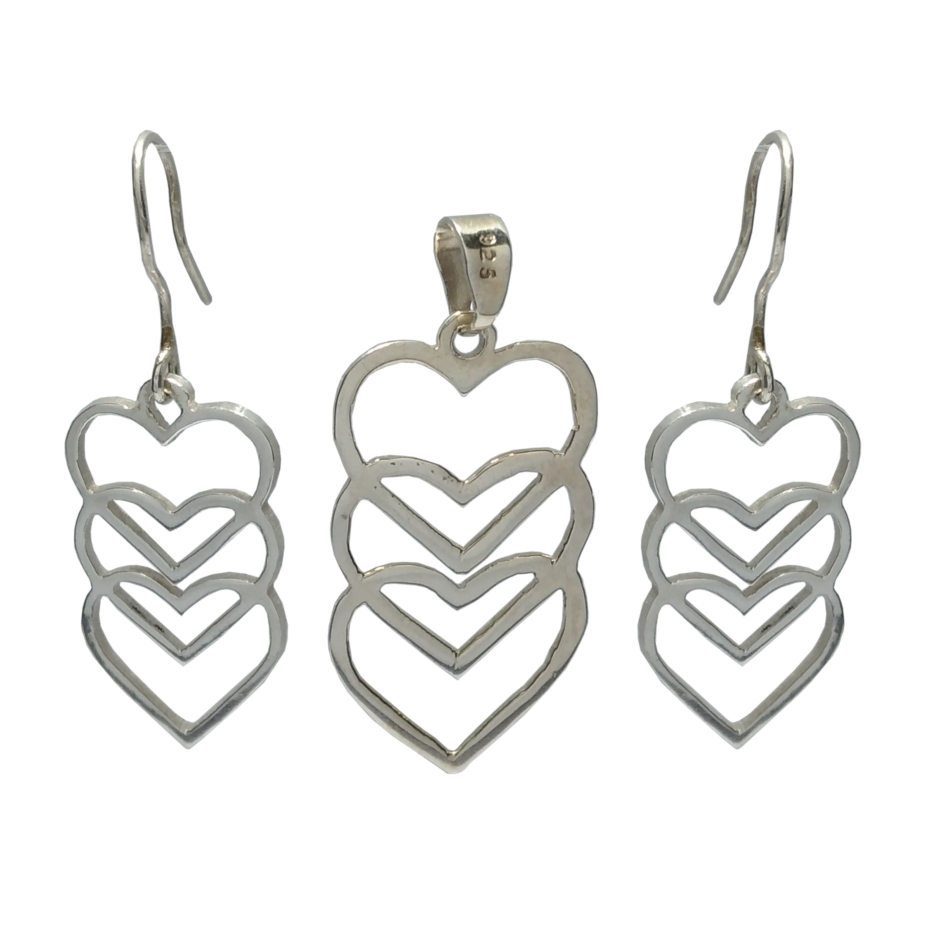 نیم ست نقره مدل قلب تودرتو دست ساز