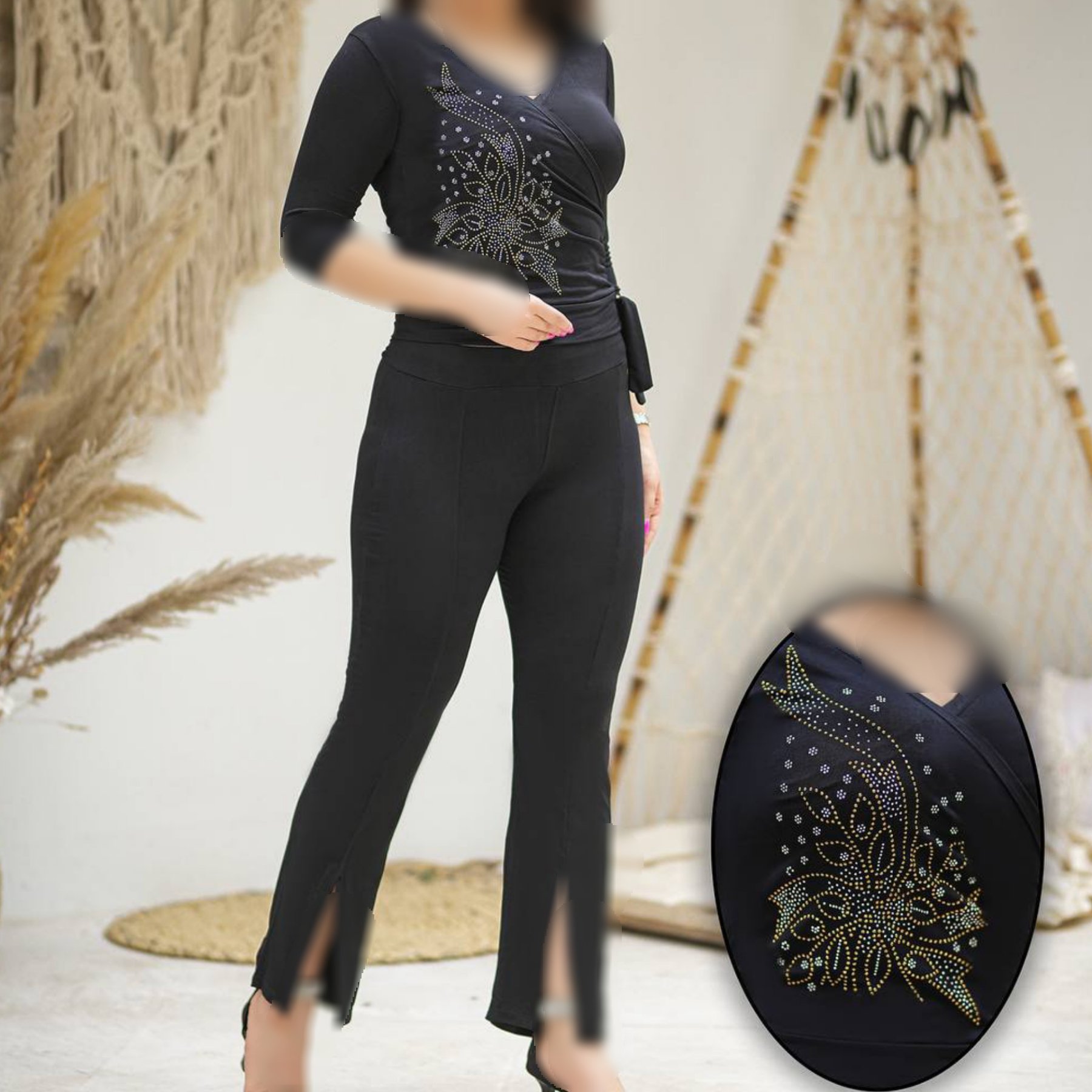 تیشرت چپ و راستی و شلوار  جلو چاک دار مدل شایسته جنس ویسکوز فلامنت فول کش فری سایز  40 تا 46