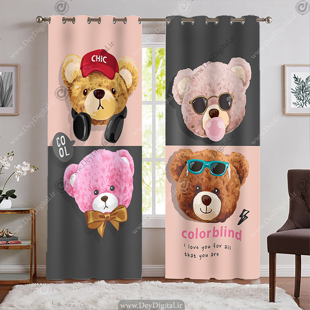 پرده اتاق کودک طرح خرس تدی دختر و پسر WA-2149-s