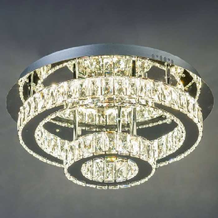 لوستر دو طبقه کریستالی استیل نقره ای سقفی دایره ای سایز 40.20(پس کرایه )