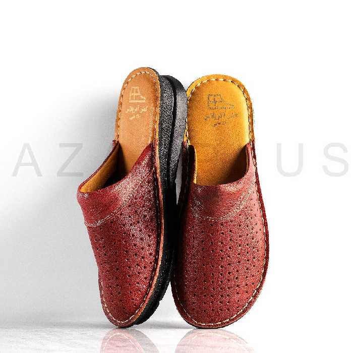 دمپایی تمام چرم طبیعی اعلا رنگ زرشکی مستقیم از تولیدکننده (ارسال رایگان)