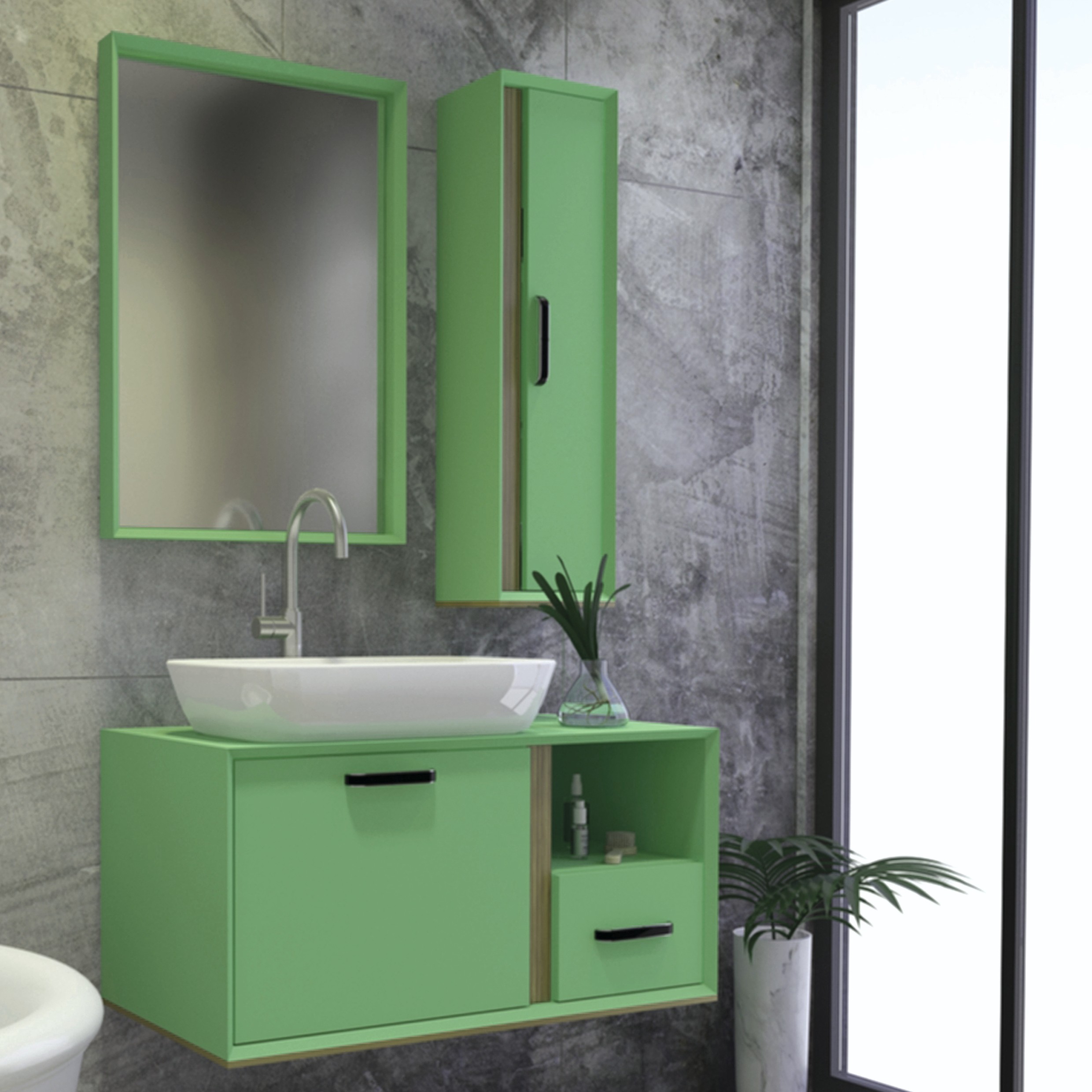 روشویی کابینتی رزا مدل H1100   ( سفید  و خاکستری  و  سبز  و  شکلاتی )