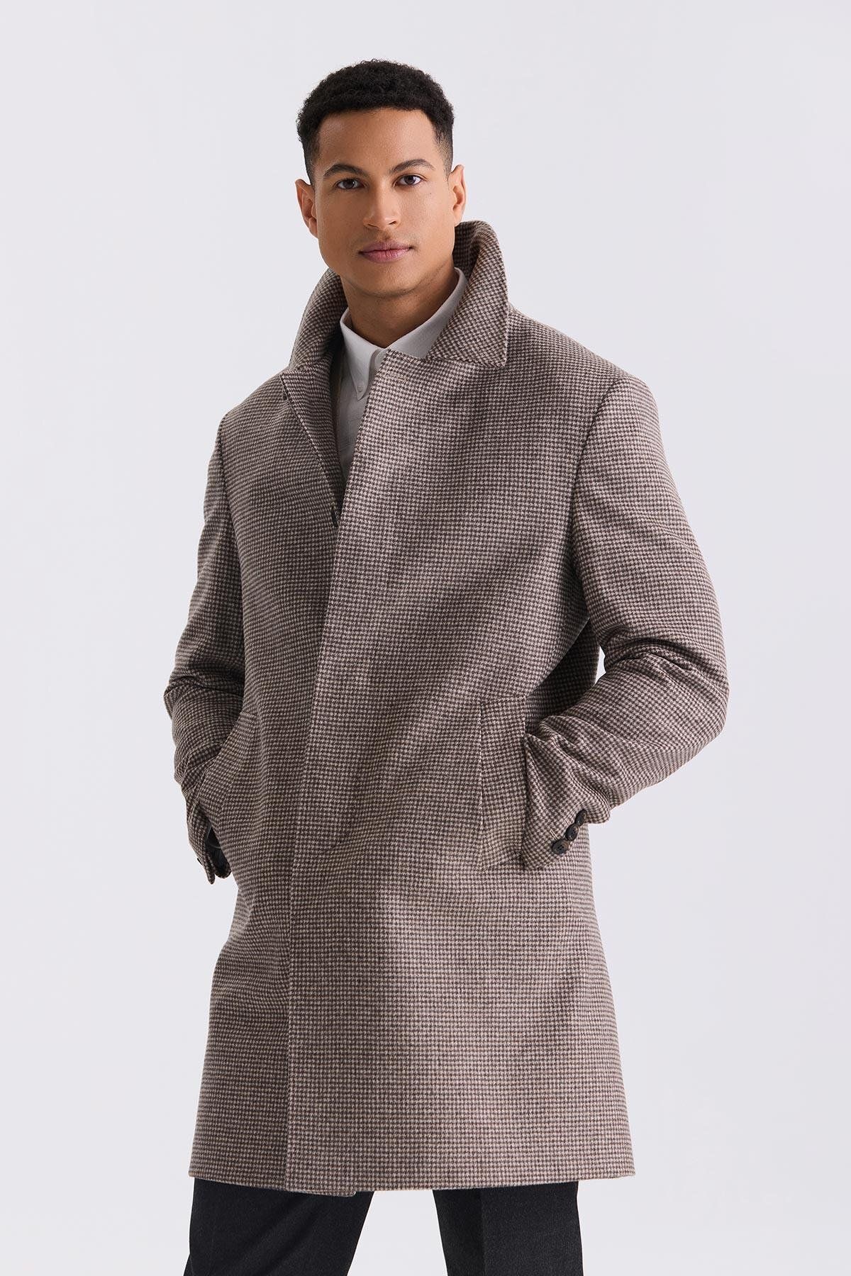 کت مردانه COMFORT GREY FIT COLLAR BERBER CHECKERED تمبر پشمی الگوی Jakamen